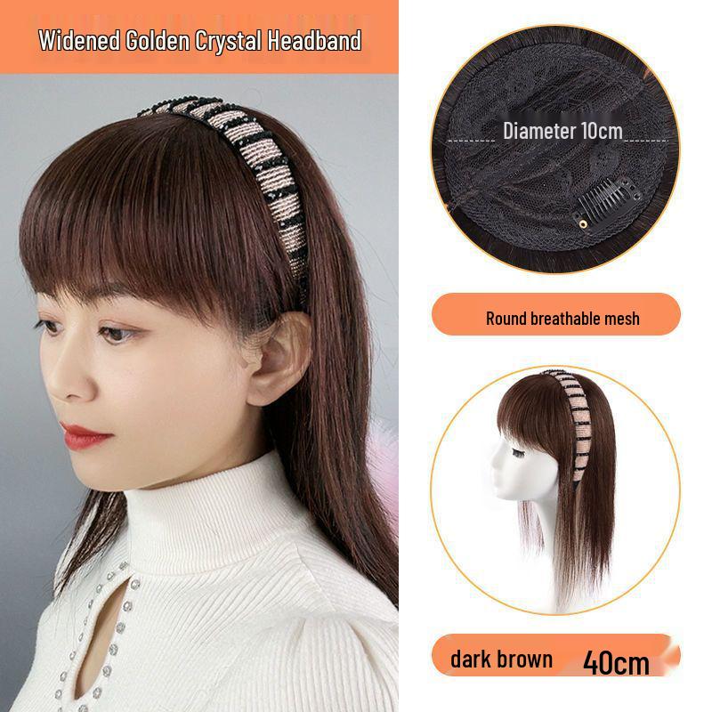 Damen-Haarreif mit Strasssteinen und lockigem Haar mit Pony - Volumensteigerndes Haarteil zum Kaschieren von weißem Haar