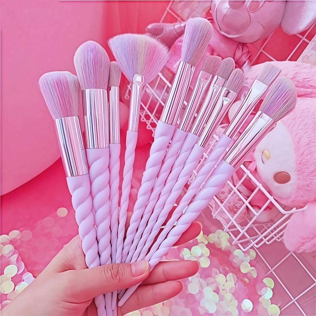 10 Colorful Makeup Brushes, Crystal Makeup Brushes Spiral Handle Makeup Brush Set
