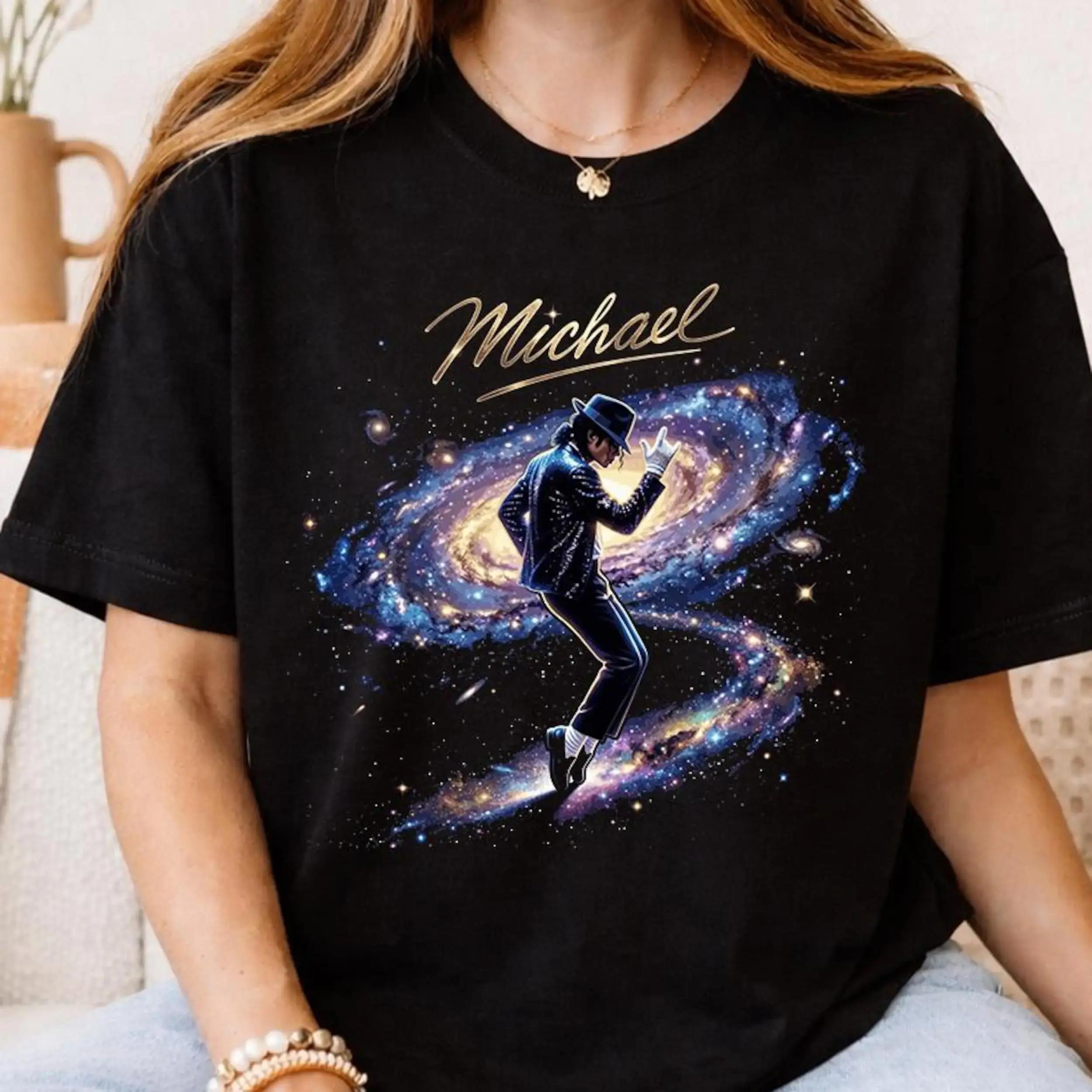 Women s Short-Sleeve Ribbed Fabric Michael Jackson Halftone Graphic Tee, Casual Everyday Unisex Retro Shirt, Ideal Gift for Music Fans L