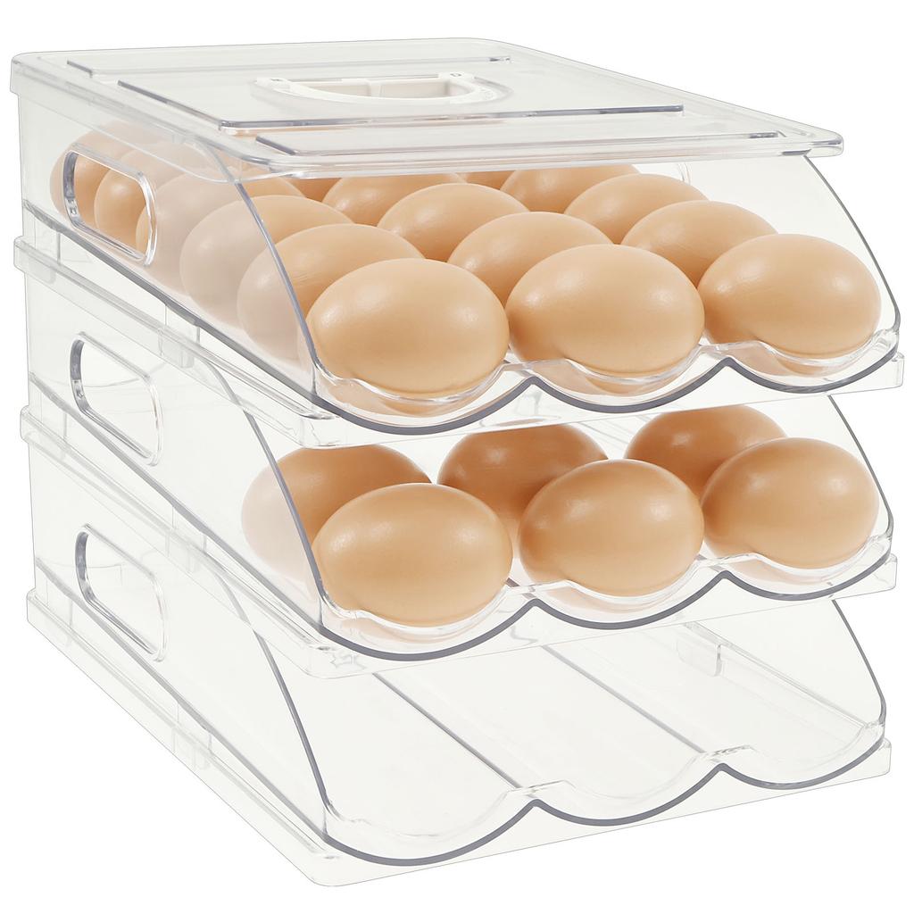 3 Tier Auto Rolling Egg Holder Kitchen Refrigerator Egg Storage Box Keep Fresh Stackable Household Countertop Organizer