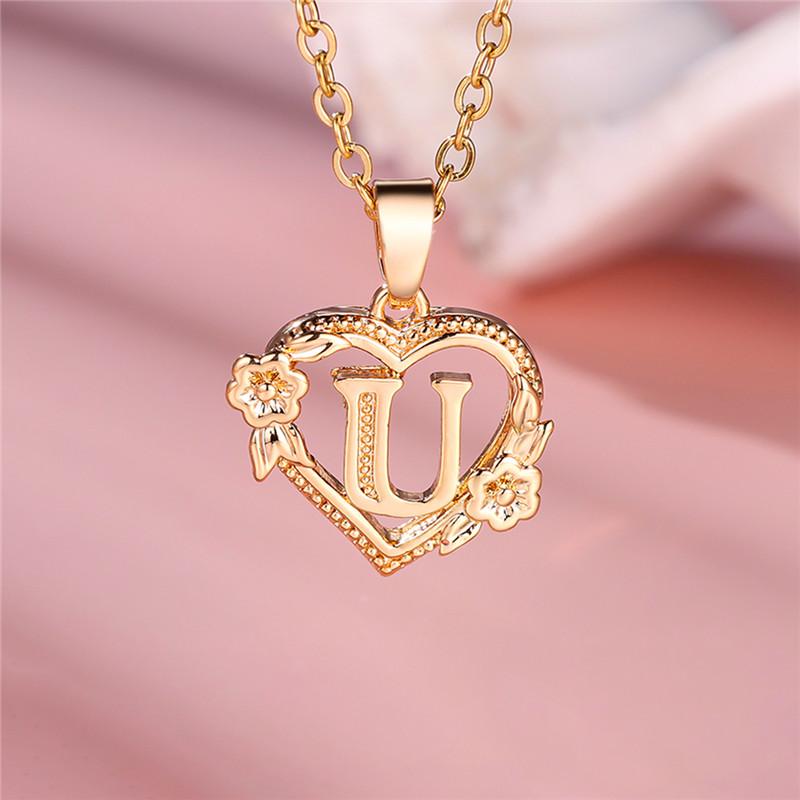 Cute Female A-Z Letter Pendant Necklace Yellow Gold Color Wedding Jewelry Gift For Women