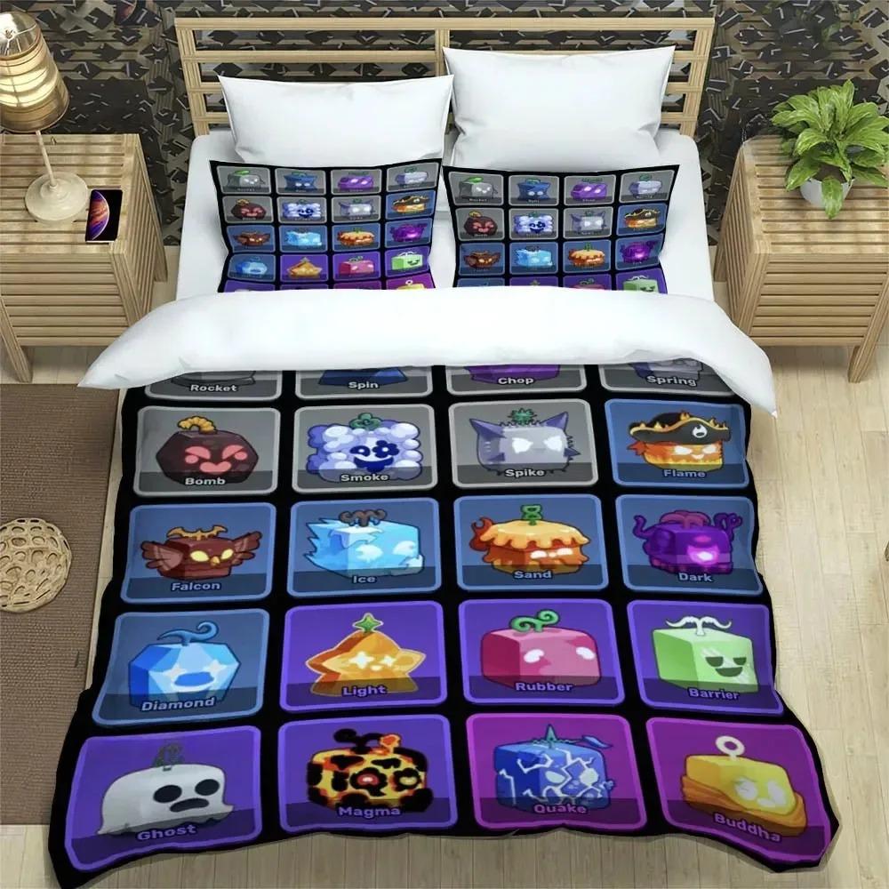 

3D Game B-blox Fruits Beding Sets Exquisite Bed Suplies Set Soft Duvet Cover Bed Warm Comforter Set Beding Set High-End Premium Birthday Gift 100*200cm Single