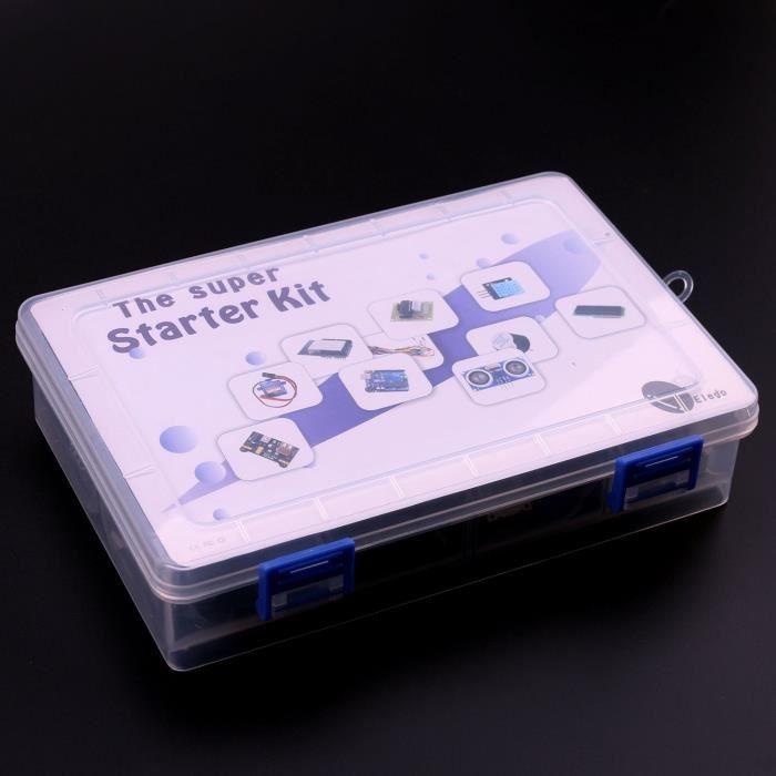 Elegoo super starter kit avec guide d'utilisation, 5v relai, uno r3, module d'alimentation, servo motor, 9v batterie avec dc, carte