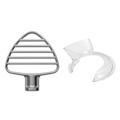 KitchenAid 4.5-5QT Eğimli Başlı Stand Mikser için Hamur Karıştırıcı ve Güvenli Oturan Dökme Kalkanı Aparatı Paslanmaz Çelik Düz Karıştırıcı
