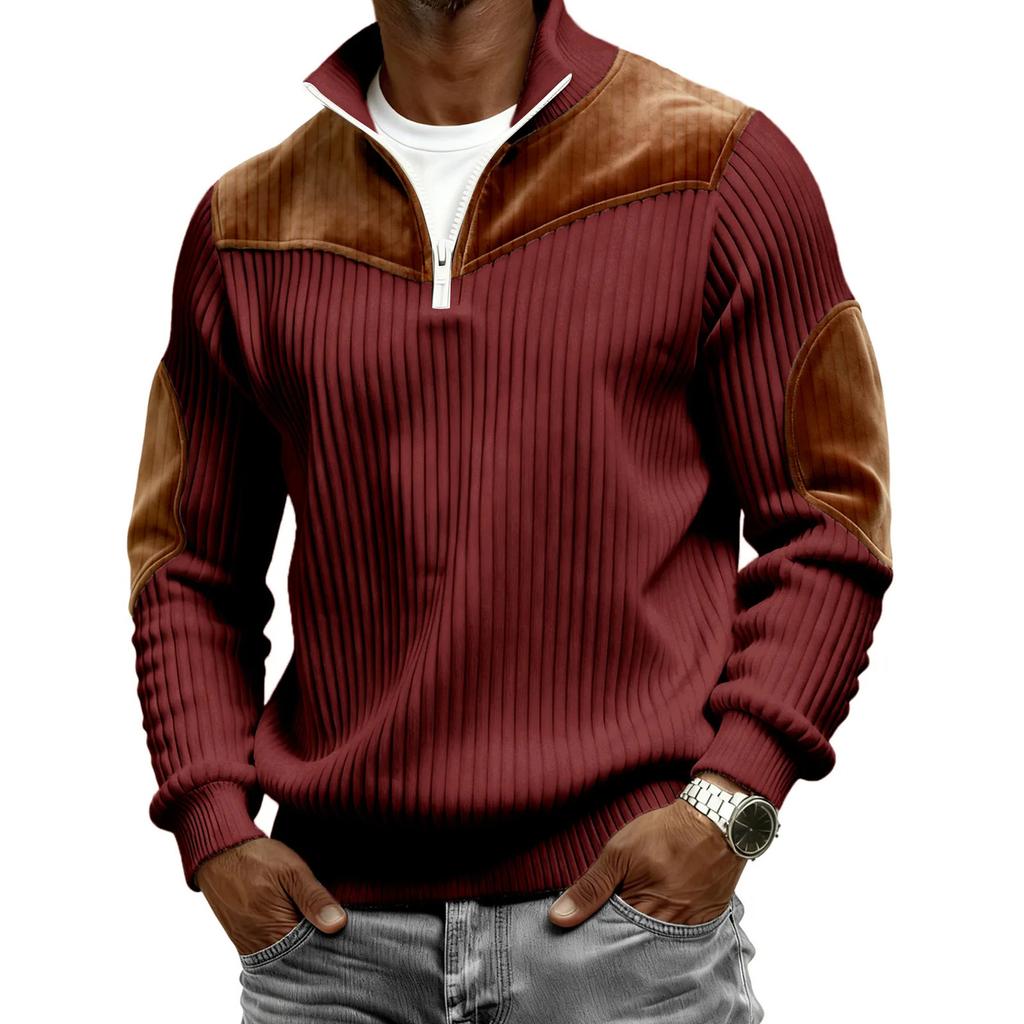 Men's Retro Half-zip Patchwork Pullover