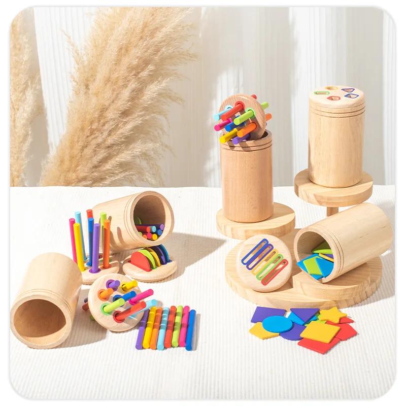 Color Shape Sorting Box Baby Sensory Play Montessori Toys Early Educational Toy Wooden Sticks Toys Color Classification Cup