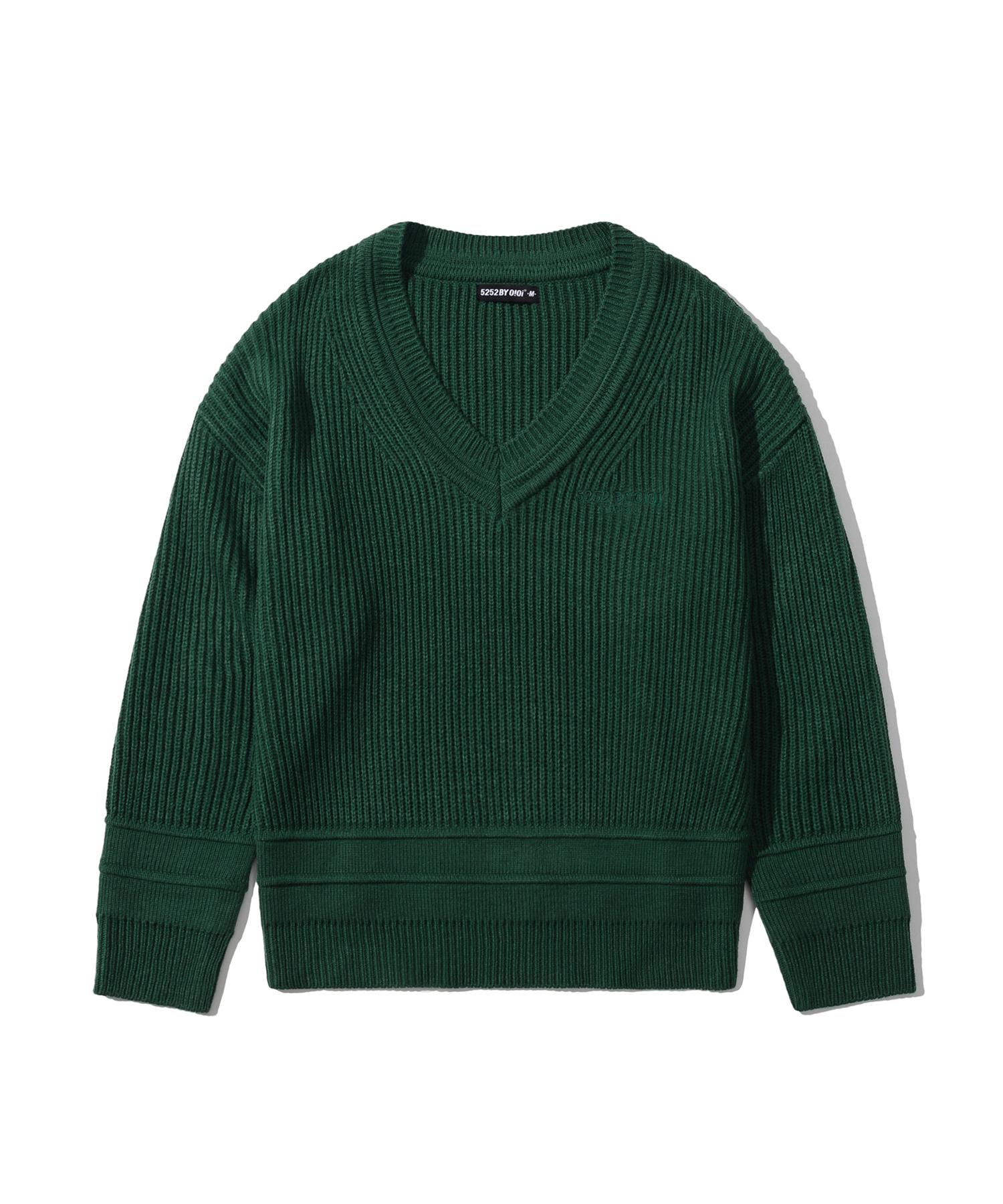 Oioi Collection V Neck Preppy Knit [Green] M