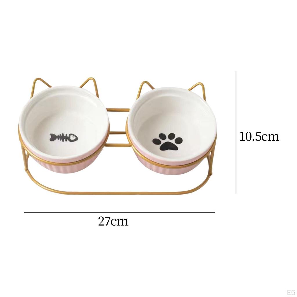 Cat Bowl Raised Detachable Feeder with Iron Holder Shelf Neck Guard for