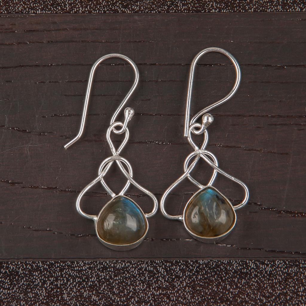 Natural Labradorite Gemstone 925 Stamped Silver Handmade Jewelry Earrings 1.50" EE-2-30
