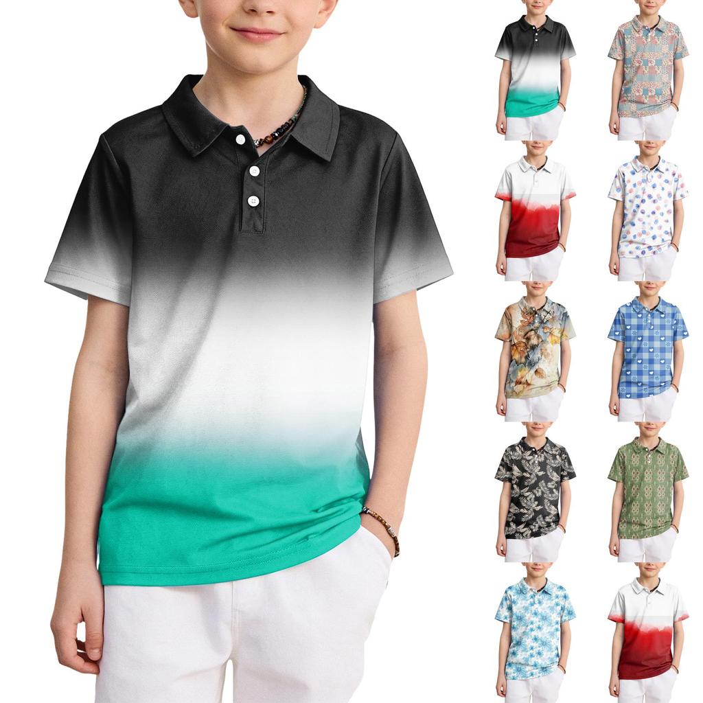 Kids Short Sleeve Polo Shirt Quick Dry Breathable Fabric Button Down Collar Lightweight Design Suitable for Outdoor and Indoor Activities
