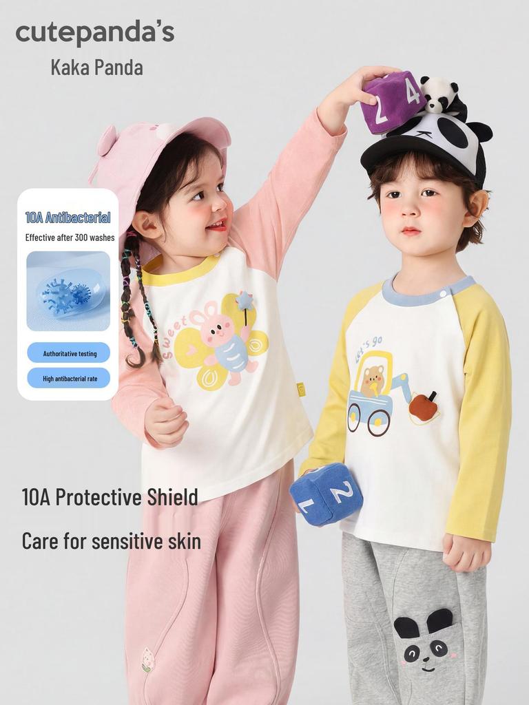 Kaka Panda Pojkar och Flickor Långärmad Vår T-shirt - Trendig Baby Casual Lager på Lager Topp