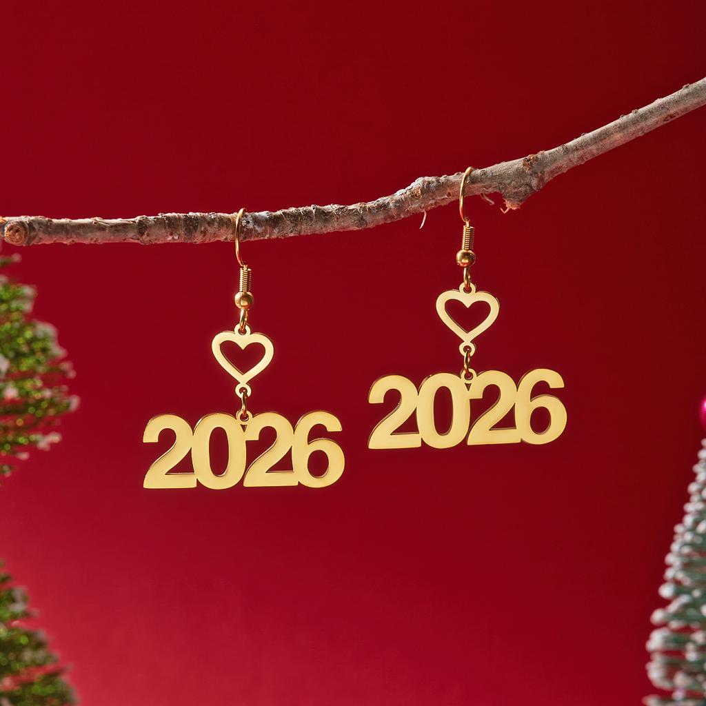 Creative Number 2026 Dangle Earrings for Women Stainless Steel Figure Earring Fashion Jewelry Souvenir Accessories New Year Gift