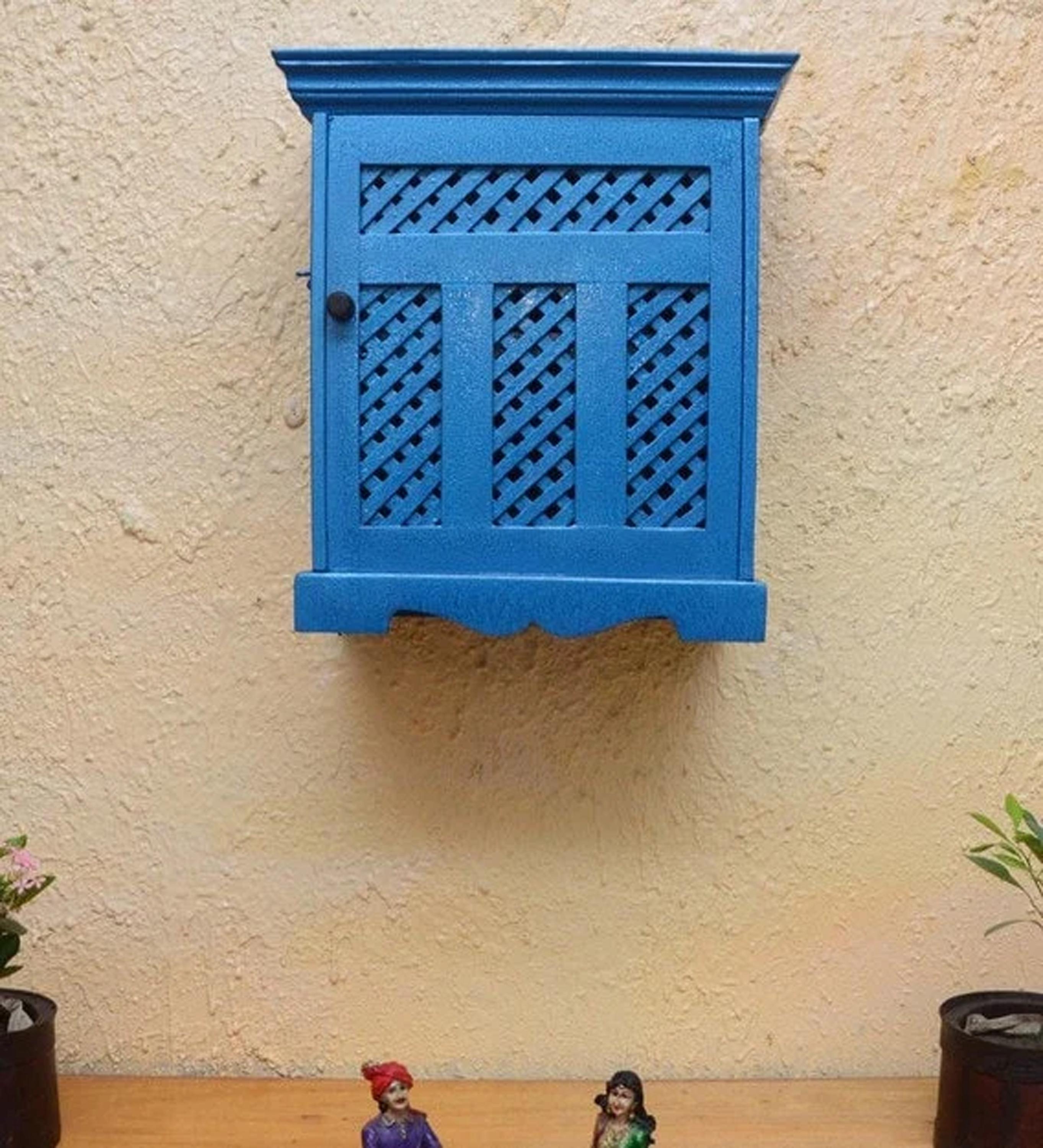 

Hand Carved Wooden Hanging Cabinet: Indian Blue Wall Decor 16” X 8” X 24” (l x w x h) разноцветный
