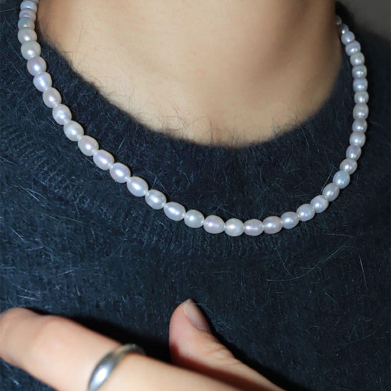 

modernlike 14k GF silver oval freshwater pearl necklace 5mm Yellow Gold