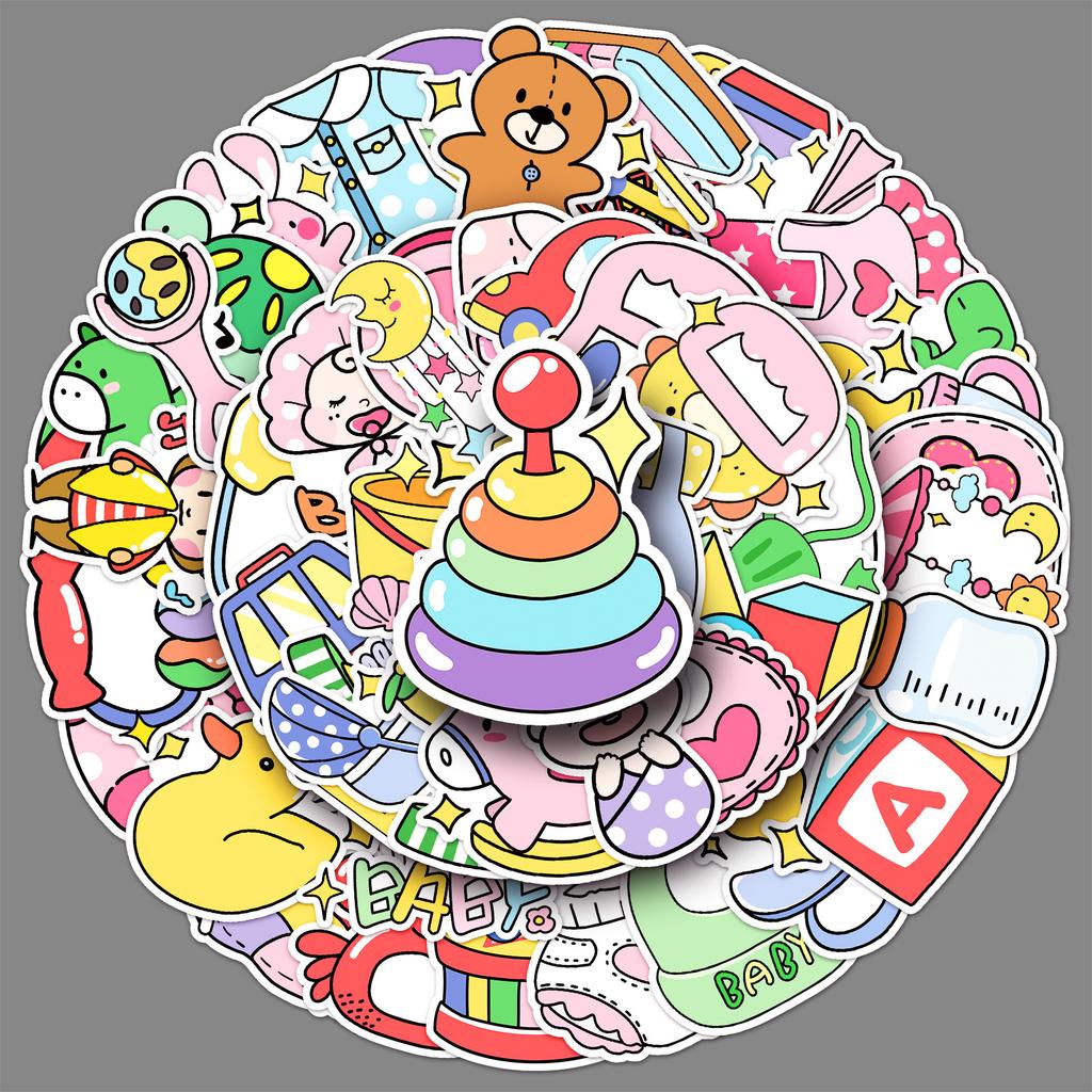 50 Baby Doodle Stickers Cartoon Hand Drawn Cute Small Elements Decorative Mobile Phone Case Water Cup Toy Stickers