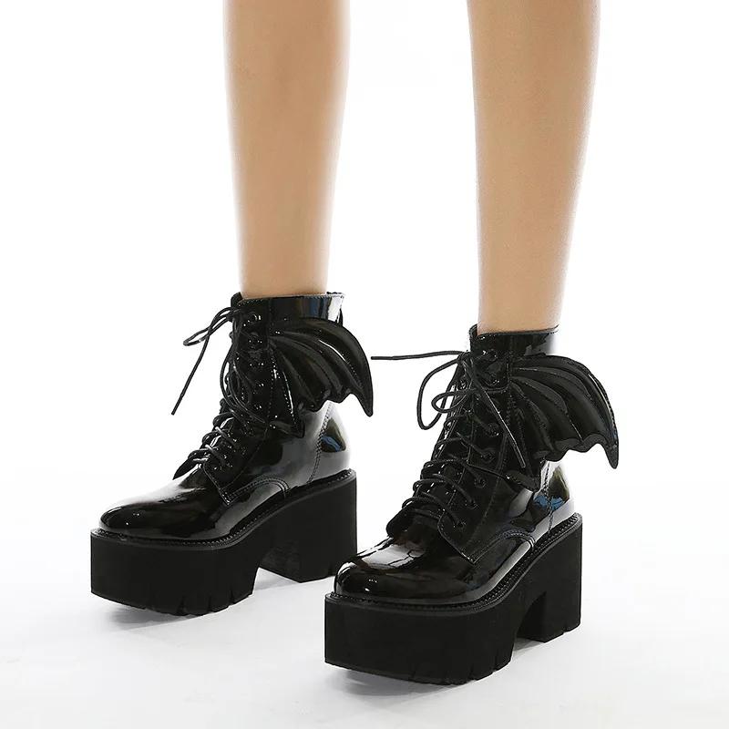High Heeled Chunky Sock Boots Women Platform Goth Black PU Side Zipper Female Dress Shoes Nightclub Mid Calf Boots black
