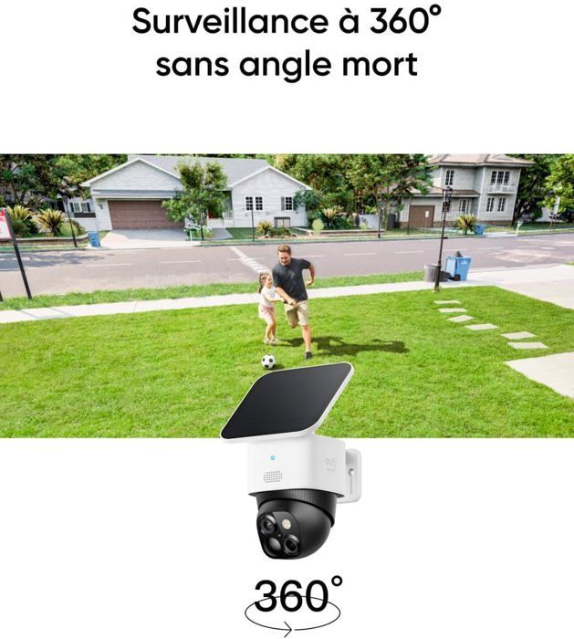 Eufy - Security SoloCamS340 - Solaire - extérieure sans Fil - Surveillance 360° 720p - Wi-FI 2,4 GHz - Compatible HomeBase 3