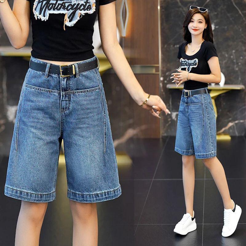 

Summer 2026 High-Waisted A-Line Wide-Leg Retro Blue Denim Shorts for Women S below 95 jin