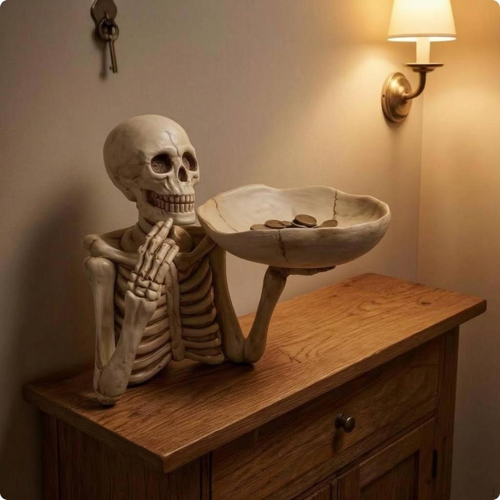 Skeleton Tray Aged Finish Structural Storage Bone Colored Cranium Catchall for Entryway,