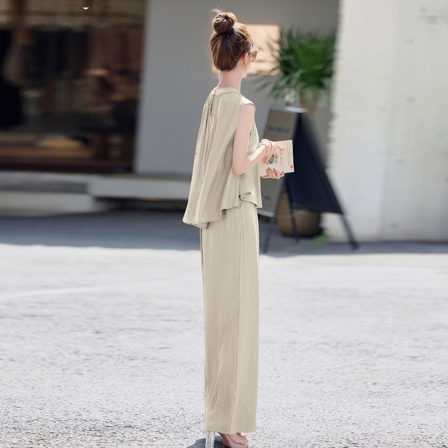 Sleeveless top with wide-leg pants two-piece set women's summer new temperament fashion casual suit