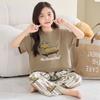 Girls Cotton Pajama Set Short Sleeve Long Pants Cartoon Print Sleepwear Kids Ages 4-12