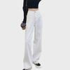 White High-Waisted Wide-Leg Denim Trousers for Pear-Shaped Women, Small Size, Loose Fit, Casual Floor-Length