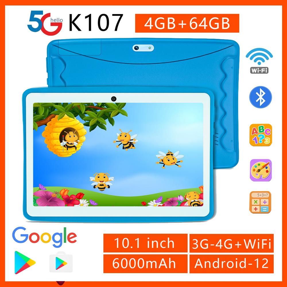 

BDF K107 10,1-дюймовые детские планшеты Android12 4 ГБ + 64 ГБ Wi-Fi + 3G 4G Lte Интернет Google Play ОС standard синий