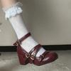 Daily Thick Heel Mary Jane Single Shoes with Light Mouth Casual Spring and Summer Skirt High Heel Small Leather Shoes