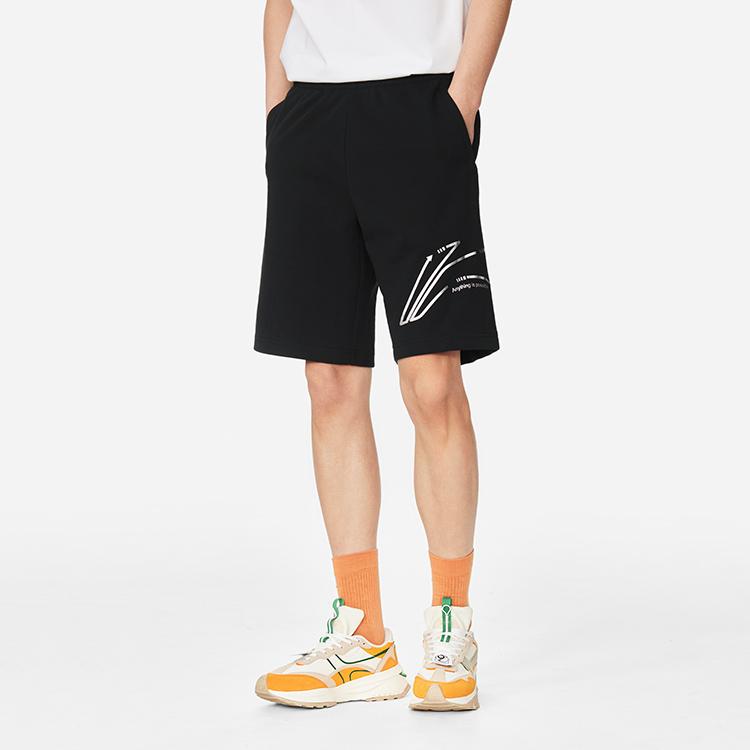 Lining Printed Logo Elastic Waist Casual Shorts Men Bottoms Black AKSS981-1