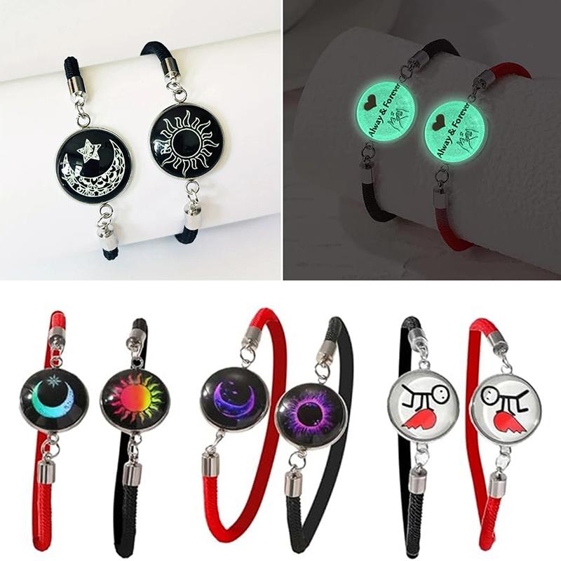 2 Pcs/Set Stainless Steel Couples Bracelet For Women Lover Luminous Sun Moon Rope Charm Friendship Valentine'S Day Jewelry Gift