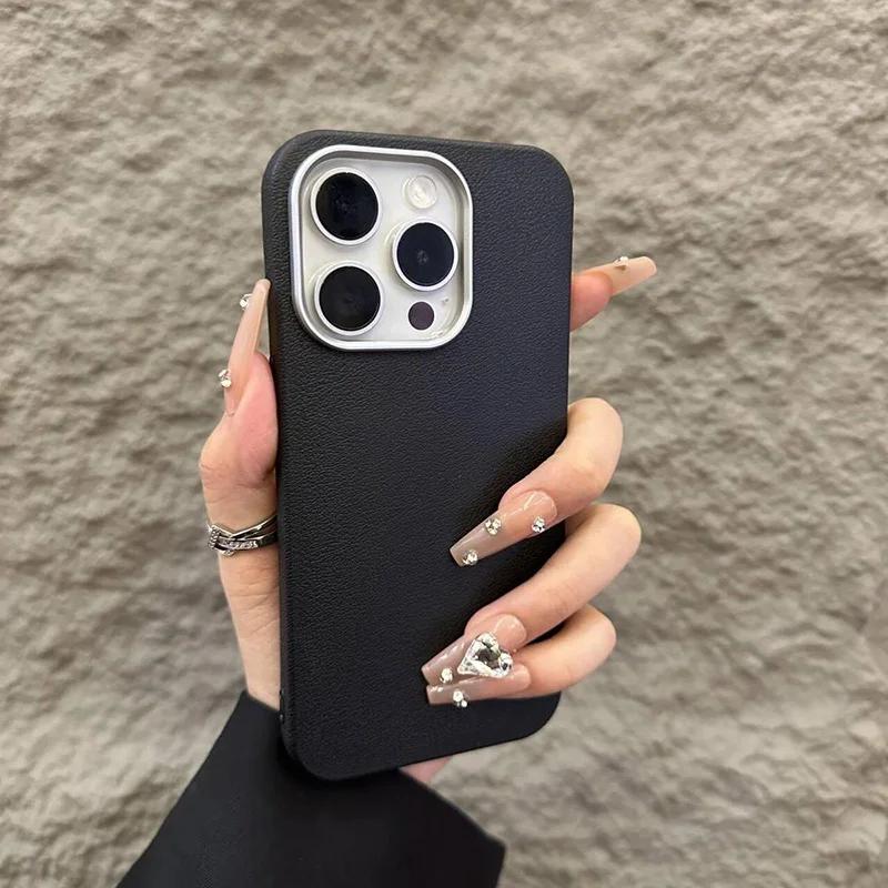 Matte Leather Phone Case For iPhone 16 Pro Max 15 14 Plus 13 12 11 XS Max XR XS X 7 8 SE 16 Shockproof Bumper Cover