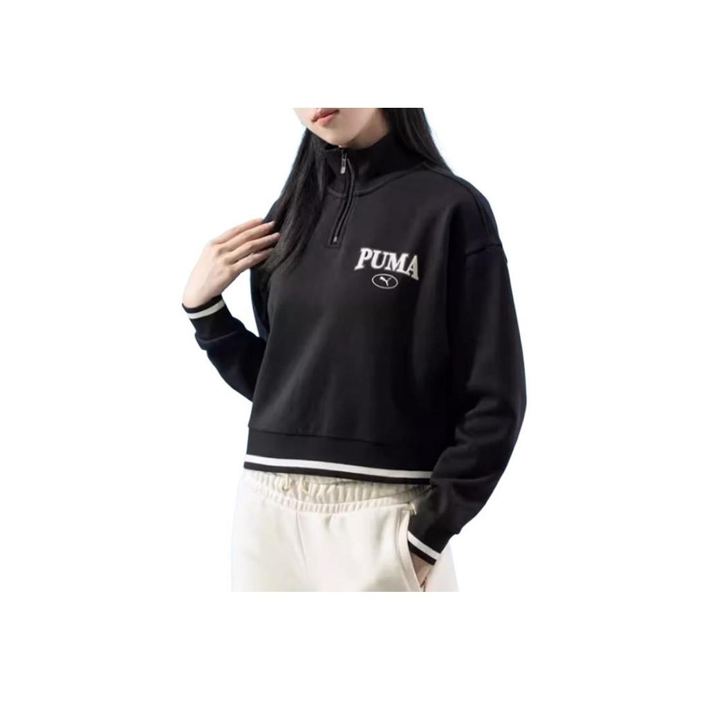 Puma Sports Lifestyle Series Casual Stand Collar Loose Long Sleeve Sweatshirt Women Sweatshirt Black 681524-01