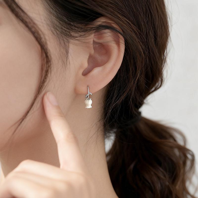 New Fashion Sweet Rose Ear Hook 925 Sterling Silver Jewelry Elegant Flower Earrings 3894
