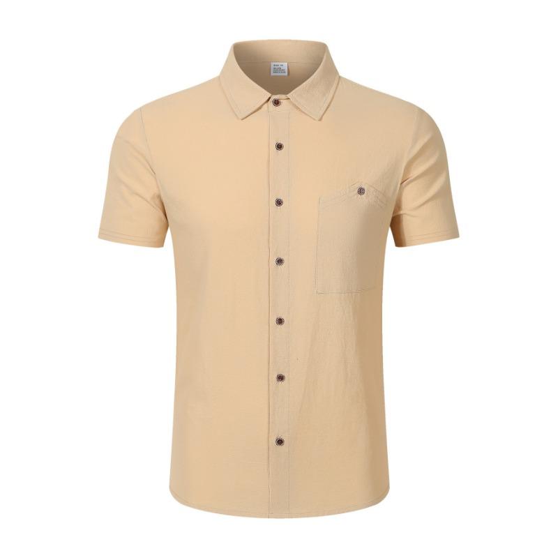 Men Short Sleeve Linen Blend Shirt With Chest Pocket Casual Summer Top
