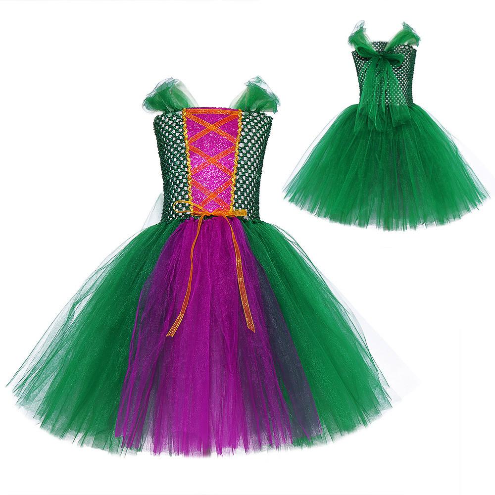 Copii fete vrăjitoare magică plasă Tutu rochie pălărie set copii Halloween Cosplay costume copil pretinde prințesă petrecere joc de rol ținută