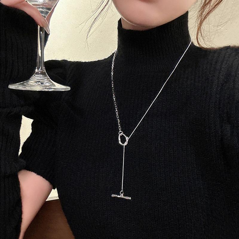Titanium steel splicing ot buckle sweater necklace women's autumn and winter light luxury accessories long sweater chain