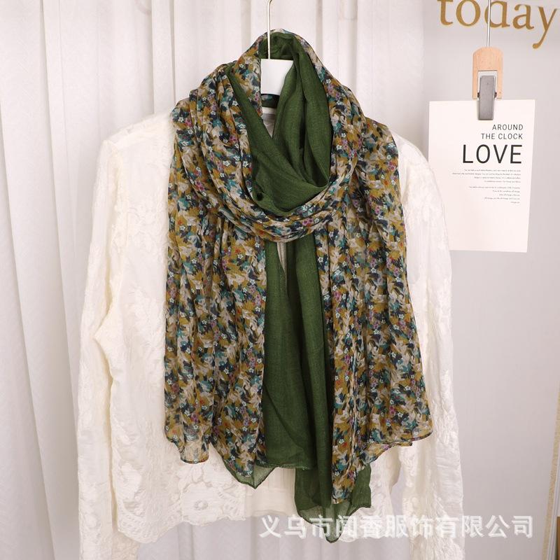 Cotton And Linen Floral Pleated Scarf