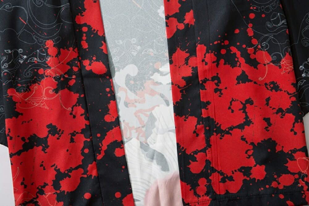 Happi Coat with Rising Carp and Flower for Summer Long Festival Costume [AiO JAPAN] Design, Black, Festivals, Temples, Shrines, Haori, Hanten, Hanten,
