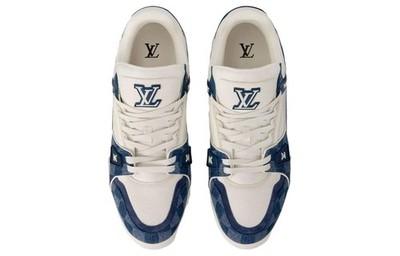 Louis Vuitton Trainer Low Top Skateboard Shoes Unisex White Blue 1ACPRW