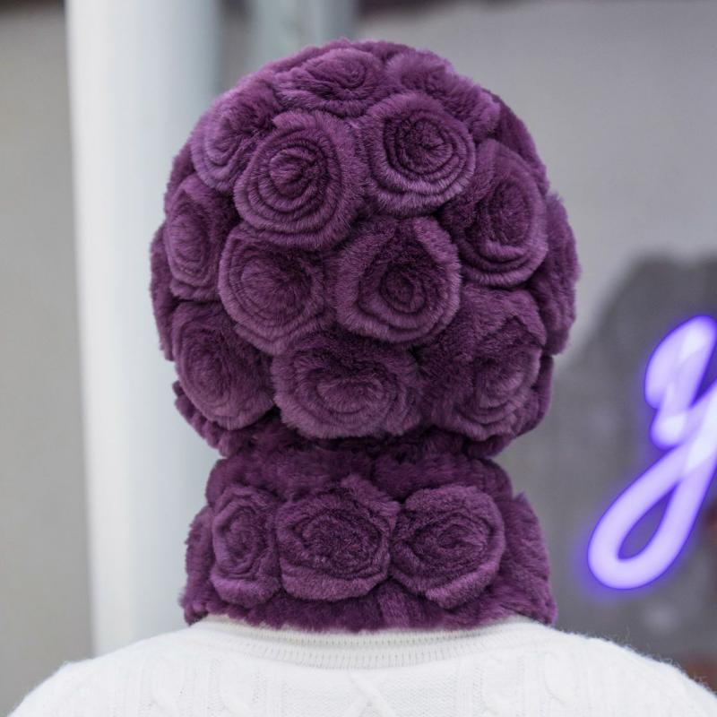 Woman Autumn Winter Warm Hat Otter Rabbit Fur Hat Versatile Ear Protection Cap Knitted Fur Hat Scarf Set