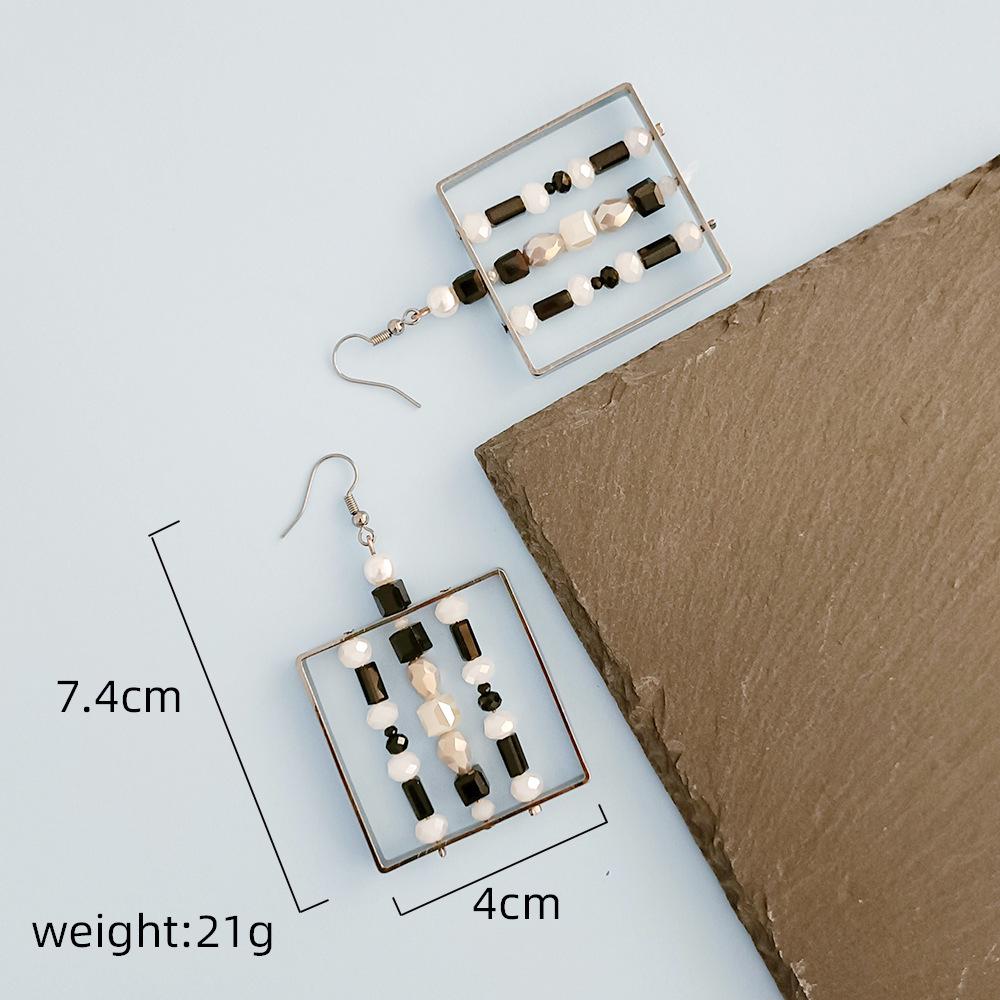 Women's French Design Square Beaded Earrings: Four Seasons Style with Hollowed-Out Mixed-Color Glass.