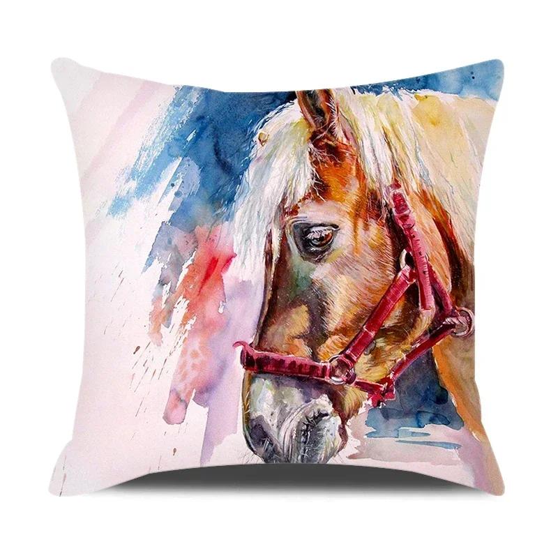 Watercolor Animals Cushion Cover 45X45Cm Cartoon Animals Portrait Printed Throw Pillow Cover Home Decorative Pillowcase For Sofa