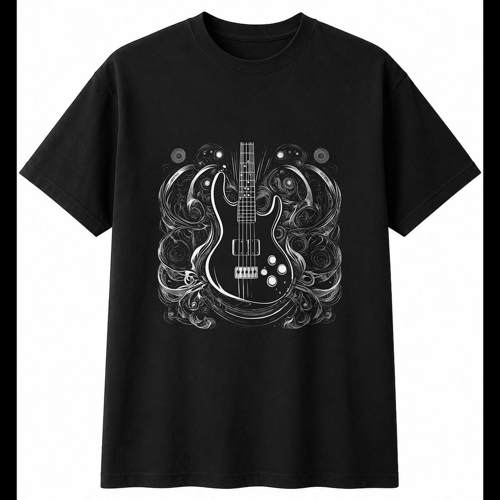 Charcoal Bass Guitar Torn Retro Mens T-Shirt Black 100% Cotton Motoring Printed