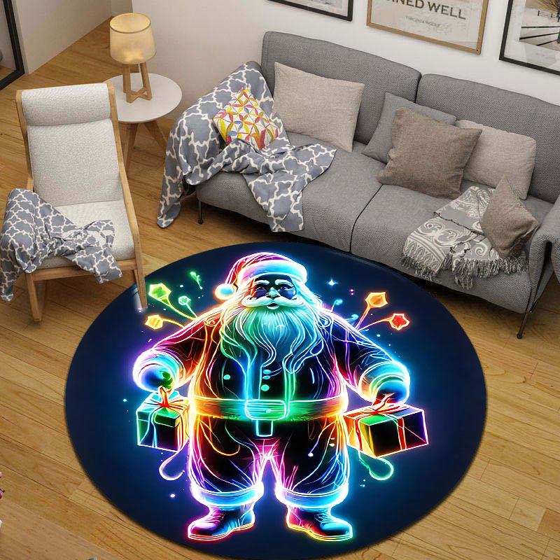 Decorative Round Botanical Multicolor Area Rug, Non-Slip Floor Mat for Nursery