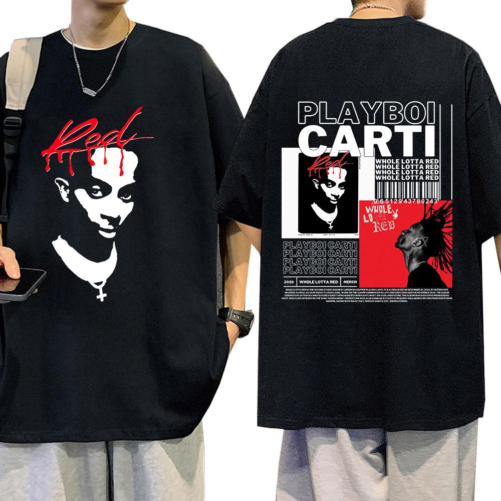 Camiseta de Rapper Playboi Carti Música Álbum Whole Lotta Red Camisetas Gráficas Hombres Mujeres Moda Hip Hop Camiseta Oversize Streetwear