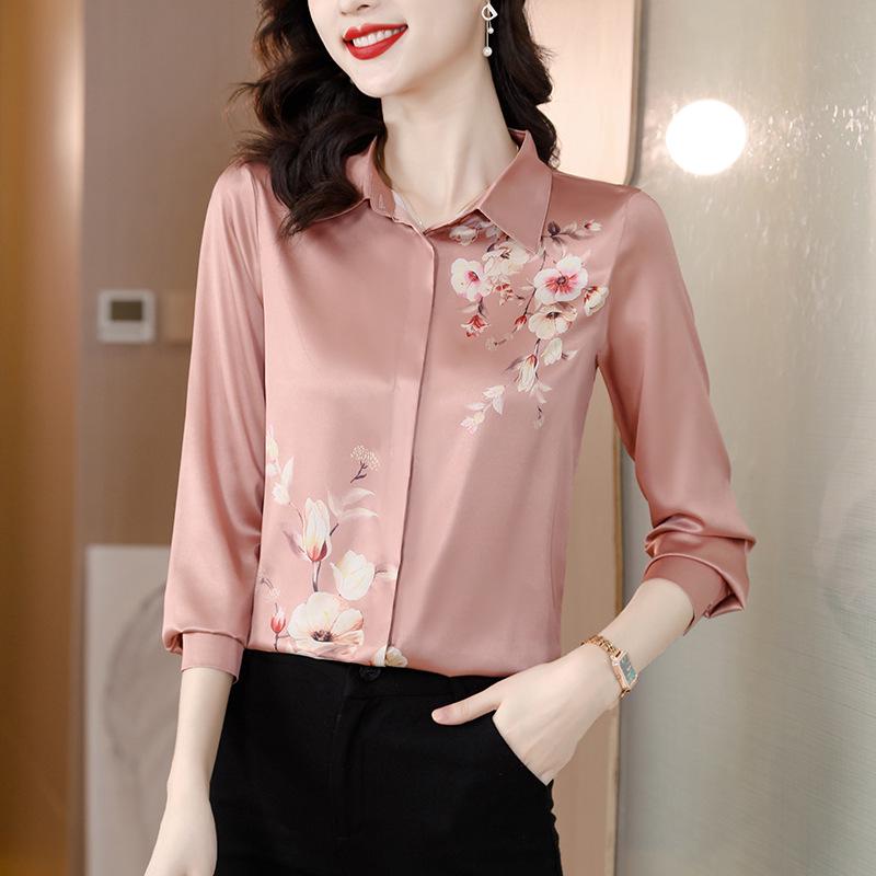 Genuine Mulberry Silk Print Shirt - Women's Slimming Long Sleeve Autumn Fashion 2025