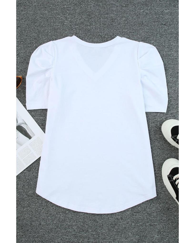 Azura Exchange V-Neck Puff Sleeve T-Shirt