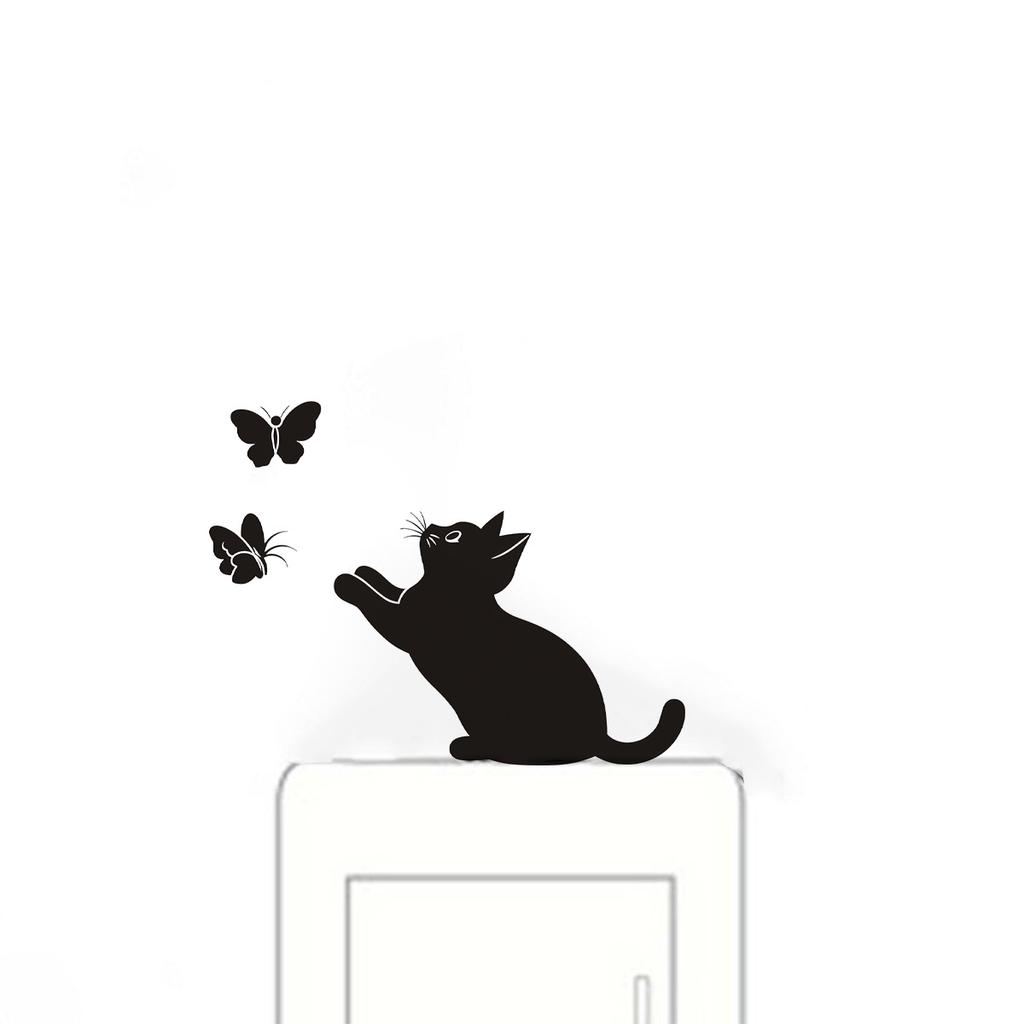 1 Stück Cartoon Katze Schmetterling Silhouette Schlafzimmer Wohnzimmer Lichtschalter Aufkleber Dekorative Wandaufkleber Selbstklebend