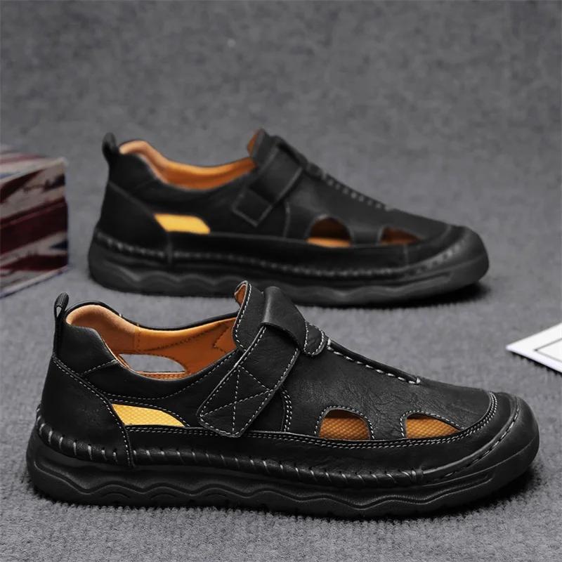 Sandales d'été pour hommes faites à la main, sandales confortables souples, chaussures d'extérieur, chaussures d'été pour hommes, respirantes, antidérapantes, plage, décontractées, baskets, chaussures romaines