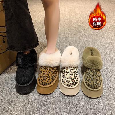 Thick-soled Snow Boots Women's Velvet Warm Leopard Print New Winter Fluffy Cotton Shoes Bread Shoes